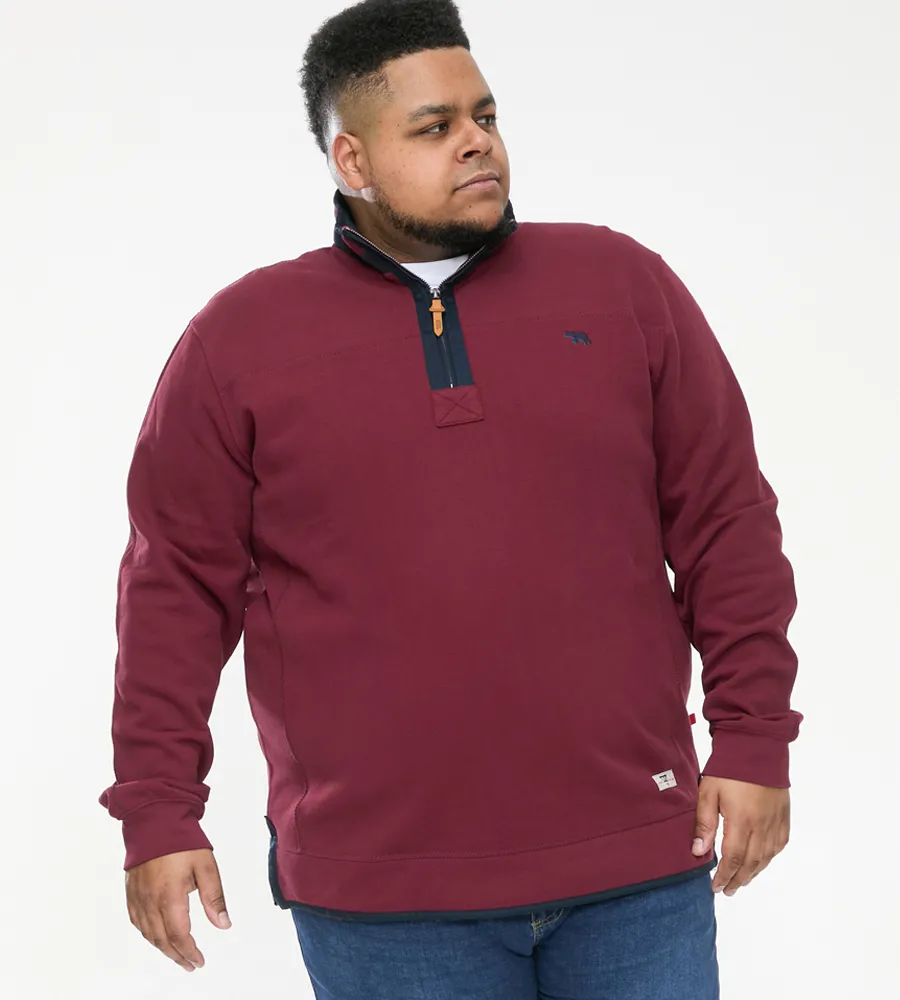 D555 Big Men's Burgundy Pique Fleece 1/4 Zip Sweatshirt (HIRALDO)