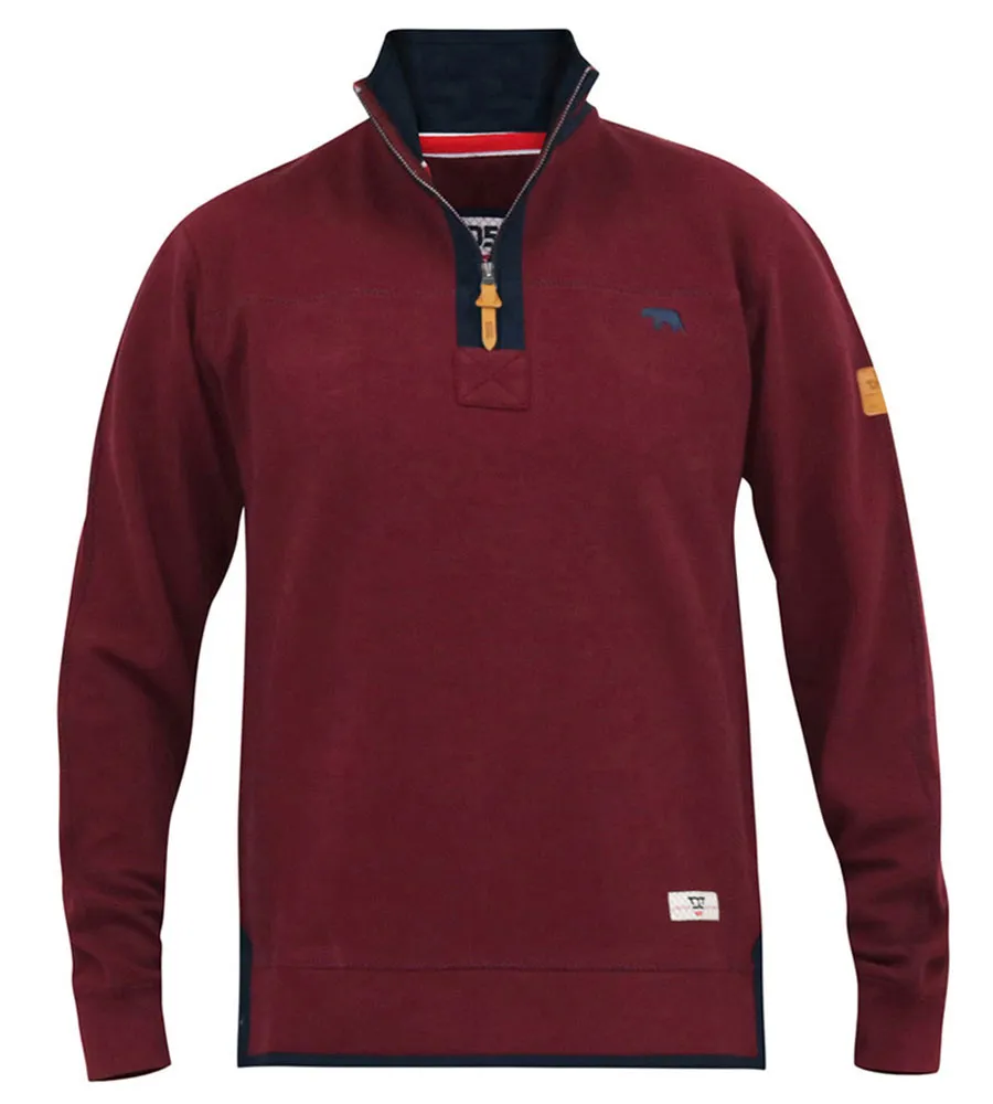 D555 Big Men's Burgundy Pique Fleece 1/4 Zip Sweatshirt (HIRALDO)