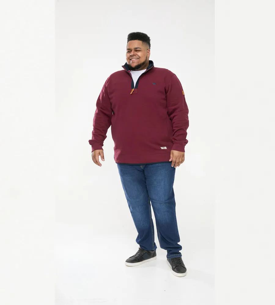 D555 Big Men's Burgundy Pique Fleece 1/4 Zip Sweatshirt (HIRALDO)