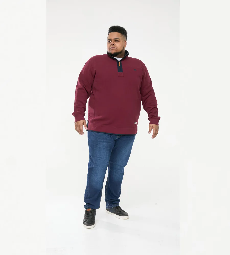 D555 Big Men's Burgundy Pique Fleece 1/4 Zip Sweatshirt (HIRALDO)