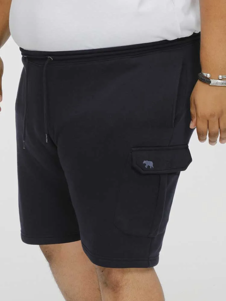 D555 Big Mens Navy Fleece Cargo Shorts Elasticated Waist (CYRUS 1)