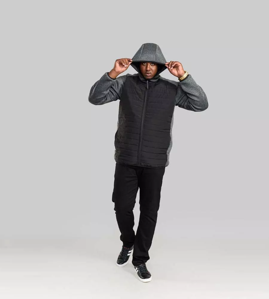 Big Men's Quilted Jacket With Fleece Sleeves & Hood (Highampton)