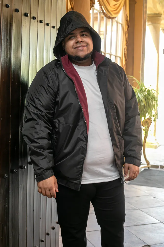 D555 Showerproof Jacket With Fleece Lining and Packaway Hood for Big Men (RUDY)