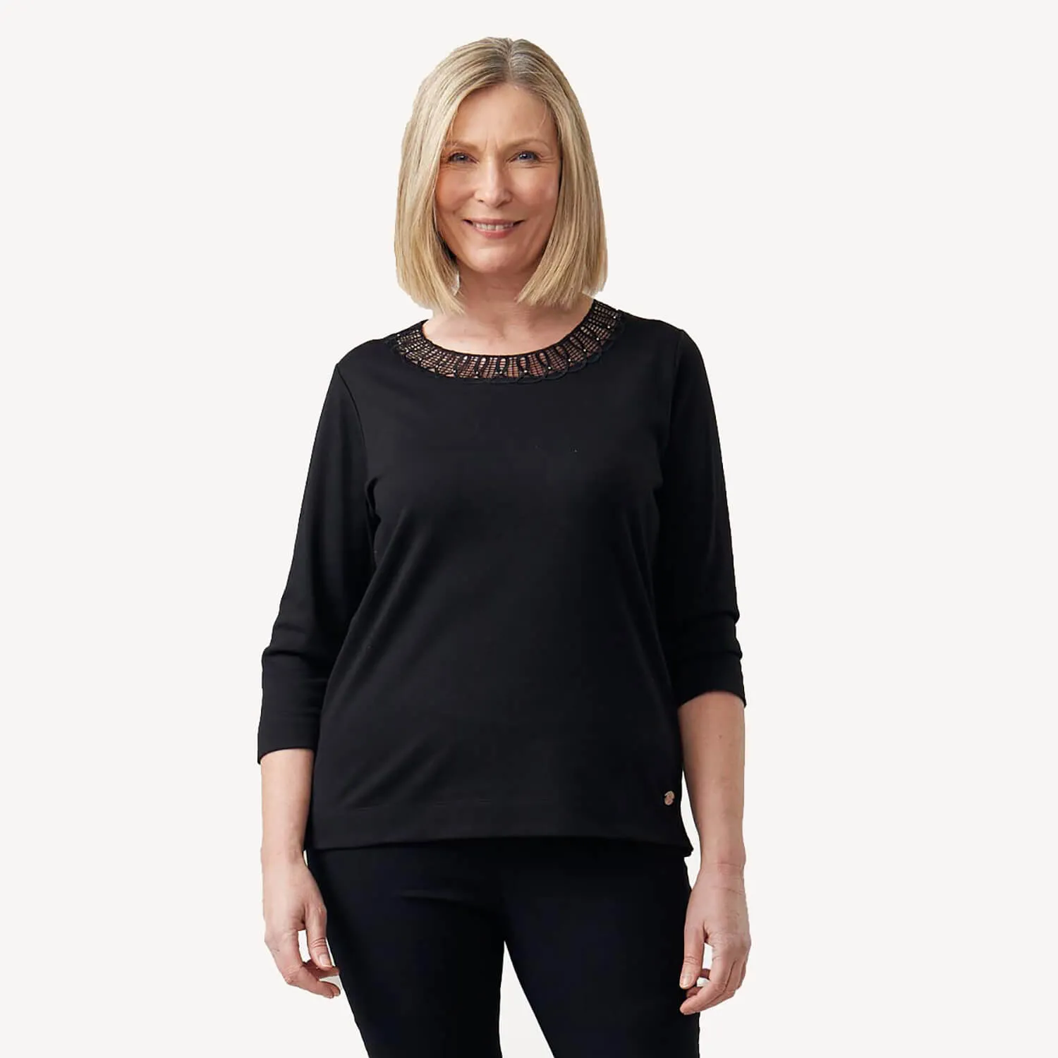 Diamante Black Neck Loop Top