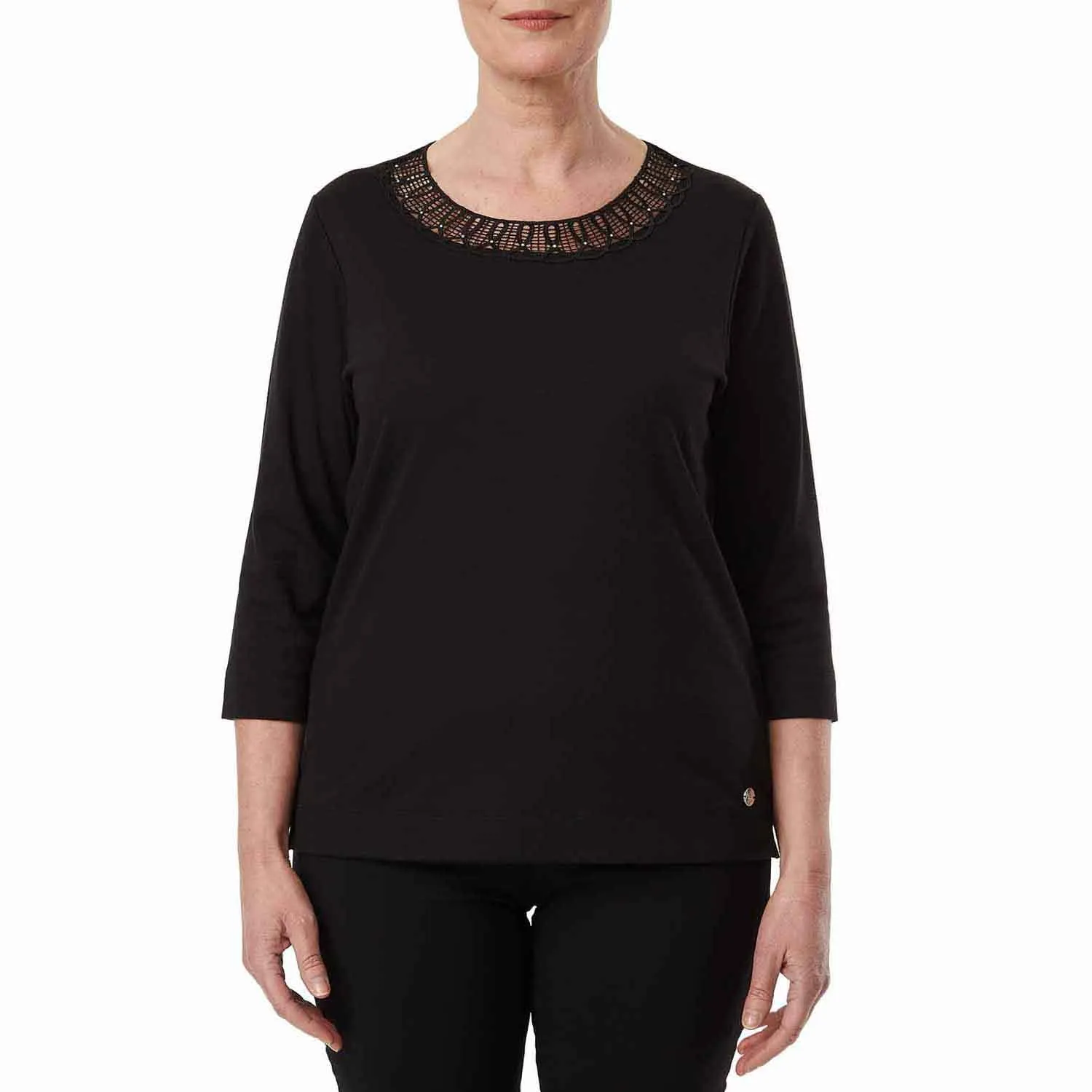 Diamante Black Neck Loop Top