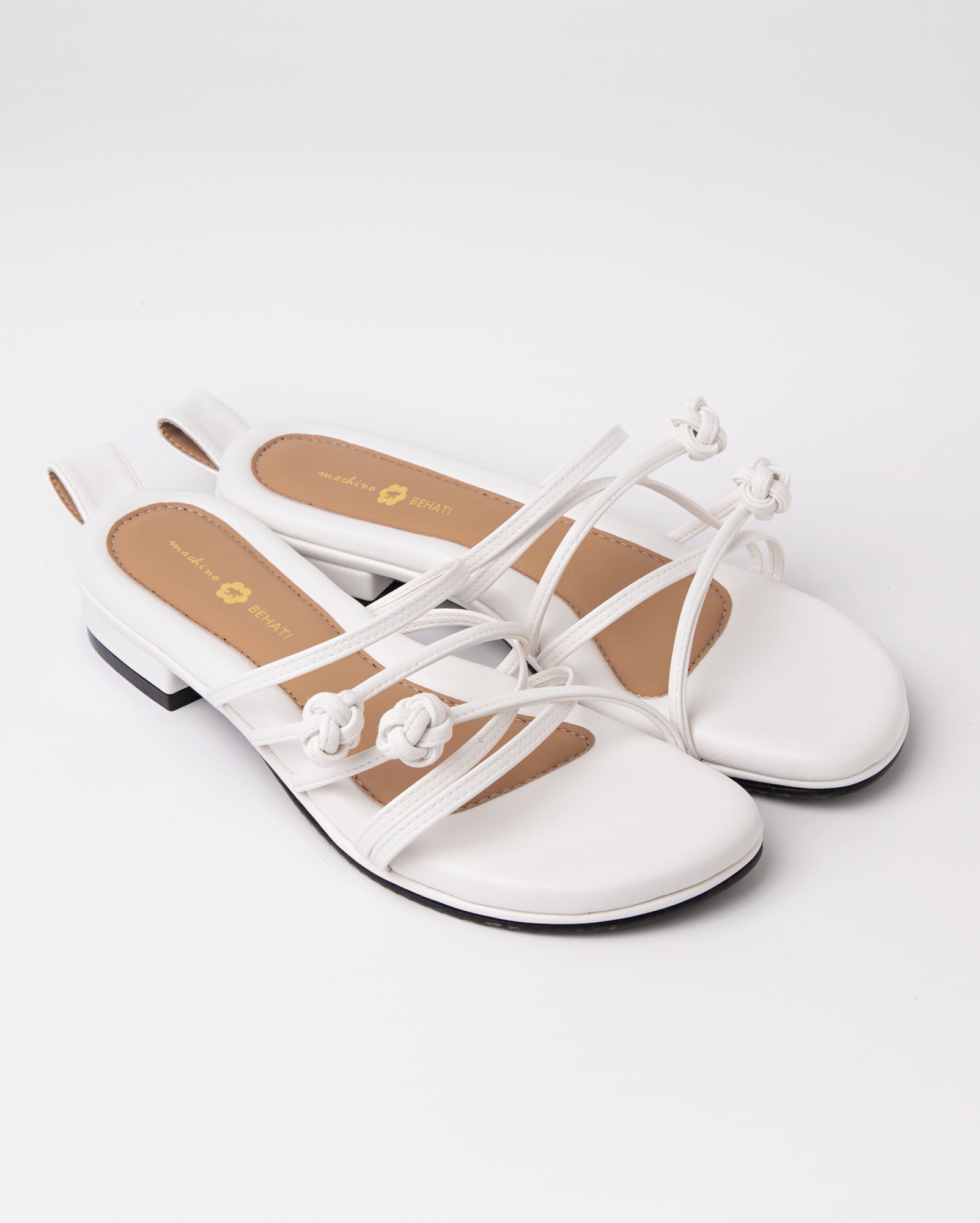 Double Chinese Knot White Leather Flats - Shop Now