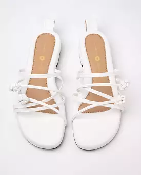 Double Chinese Knot White Leather Flats - Shop Now