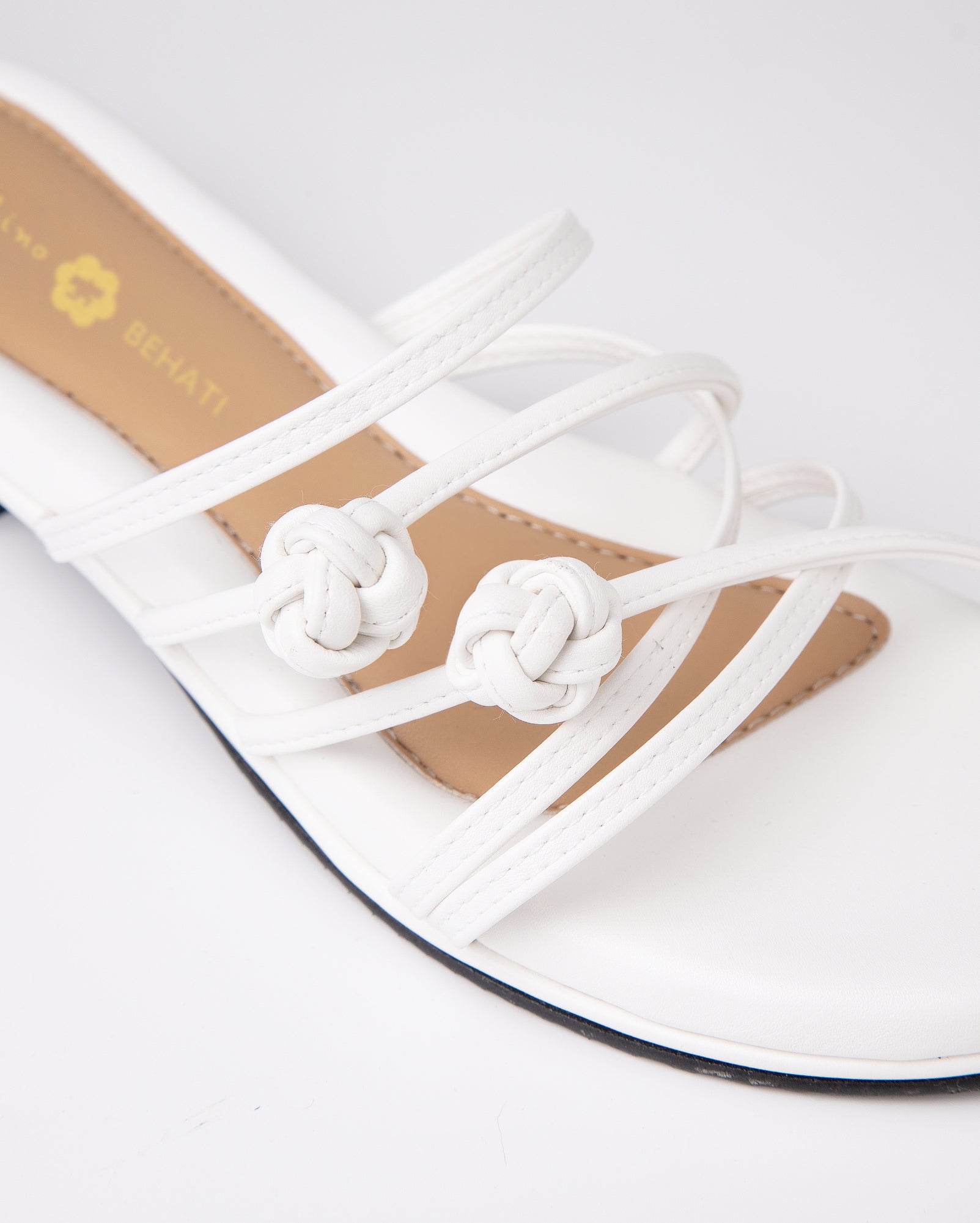 Double Chinese Knot White Leather Flats - Shop Now