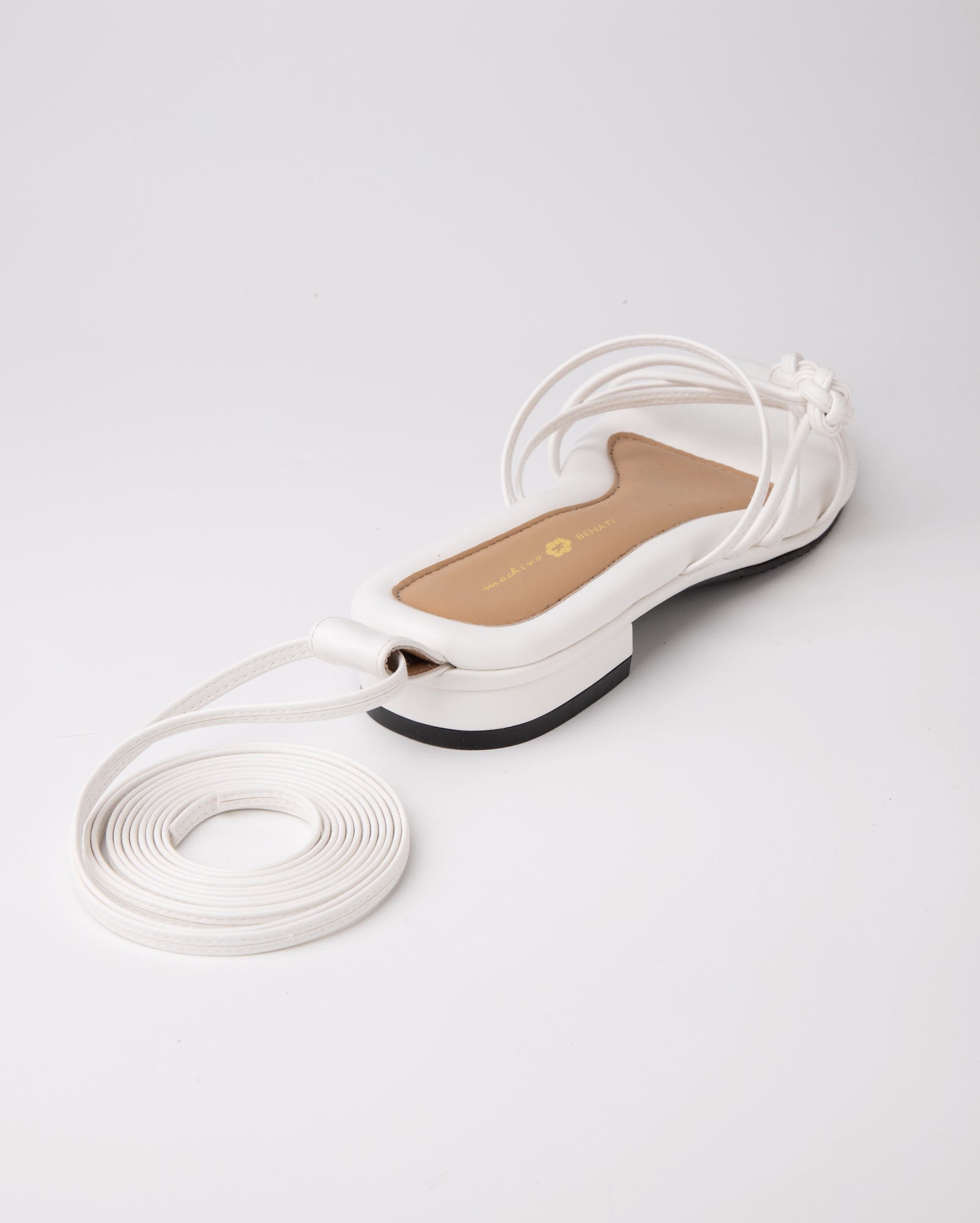 Double Chinese Knot White Leather Flats - Shop Now