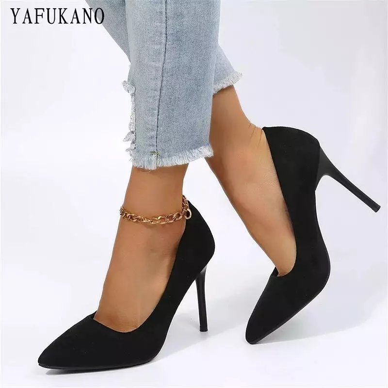 Fashion Pointed Toe Flock Stiletto Heels - Elegant Office Work Shoes