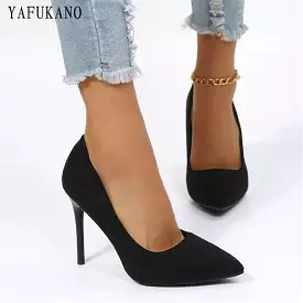 Fashion Pointed Toe Flock Stiletto Heels - Elegant Office Work Shoes