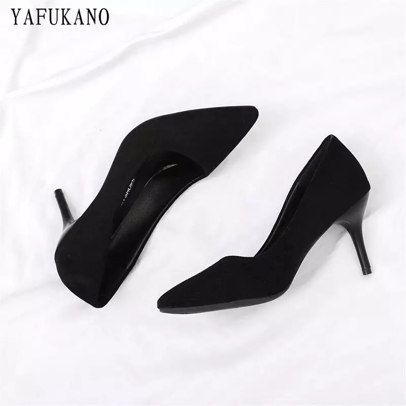 Fashion Pointed Toe Flock Stiletto Heels - Elegant Office Work Shoes