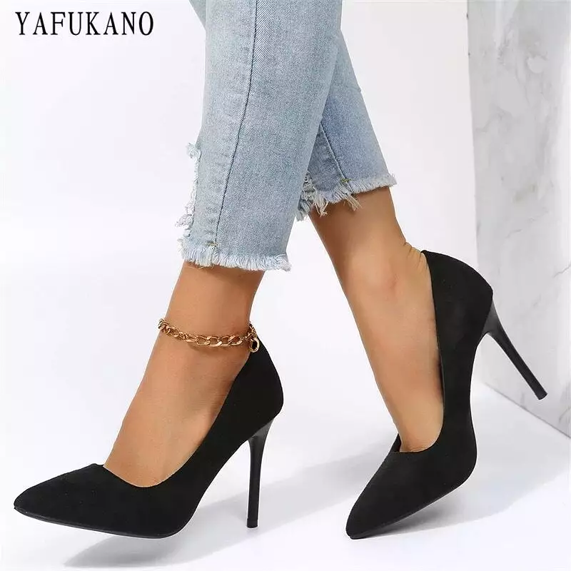 Fashion Pointed Toe Flock Stiletto Heels - Elegant Office Work Shoes