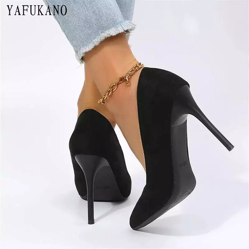 Fashion Pointed Toe Flock Stiletto Heels - Elegant Office Work Shoes