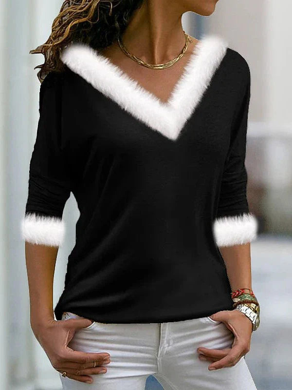 Festive Christmas Color Block Women's Long Sleeve Tee