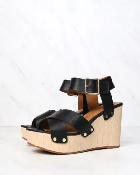 BC Footwear Teeny Vegan Wedge Sandals in Black - Final Sale