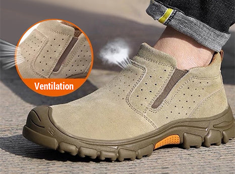 FitVille Slip-On Steel Toe Safety Work Shoes for Men