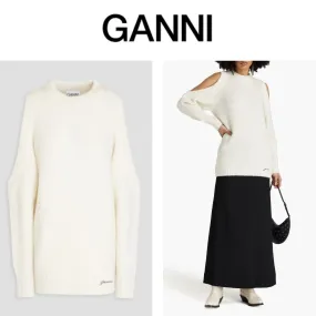 Ganni crew neck wool long sleeve plain party style.