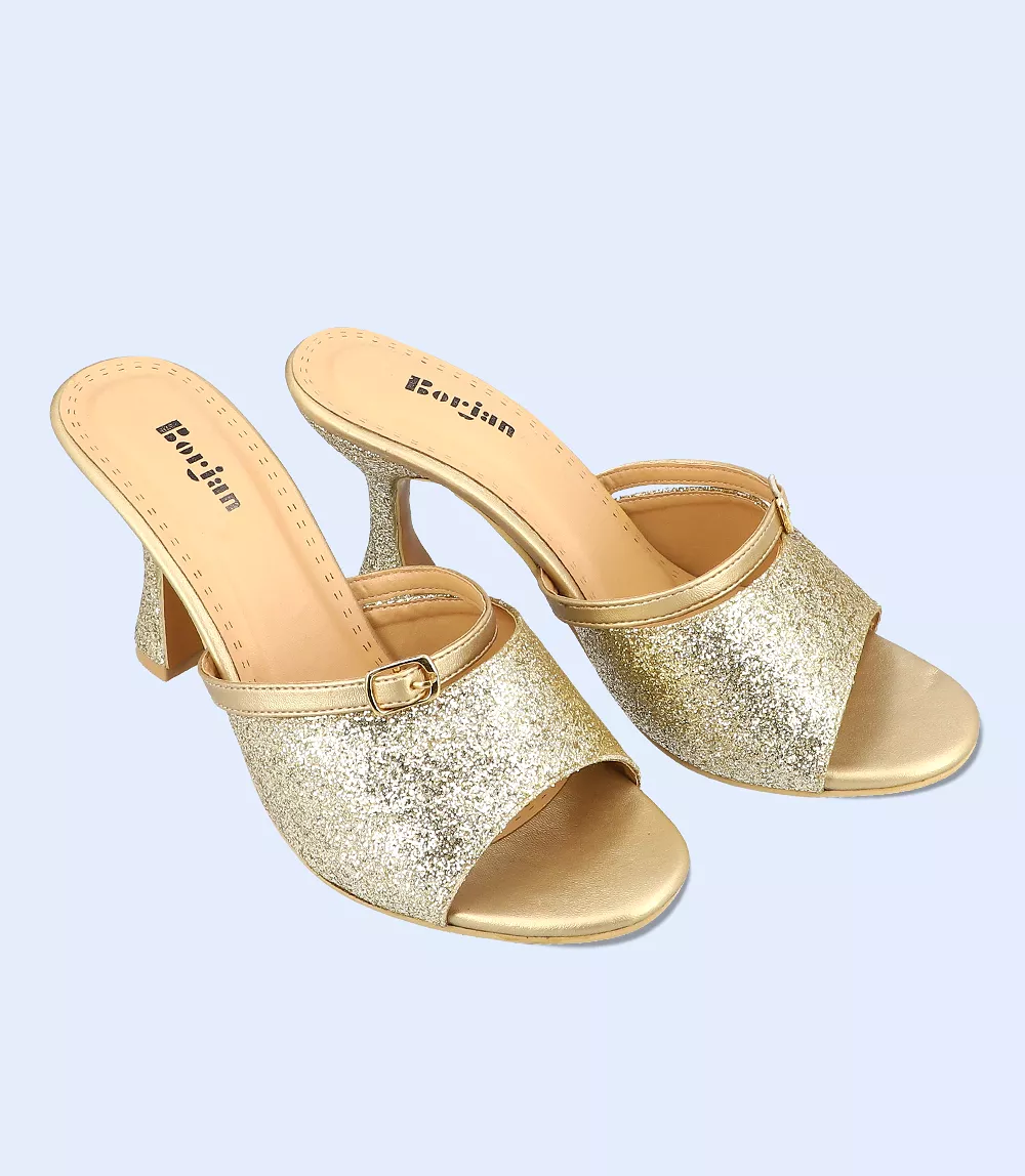 Golden women's formal slipper heels