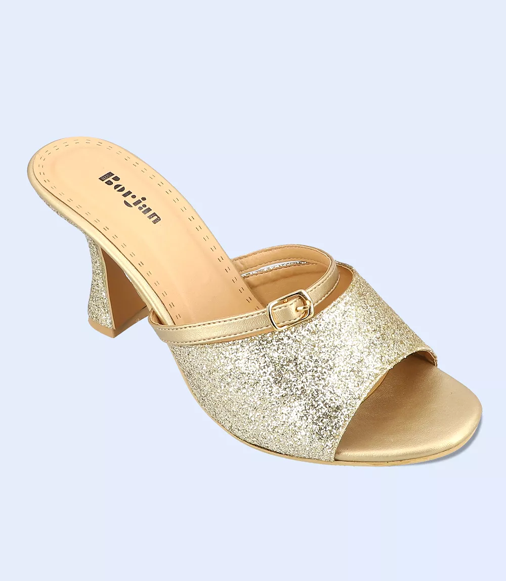 Golden women's formal slipper heels