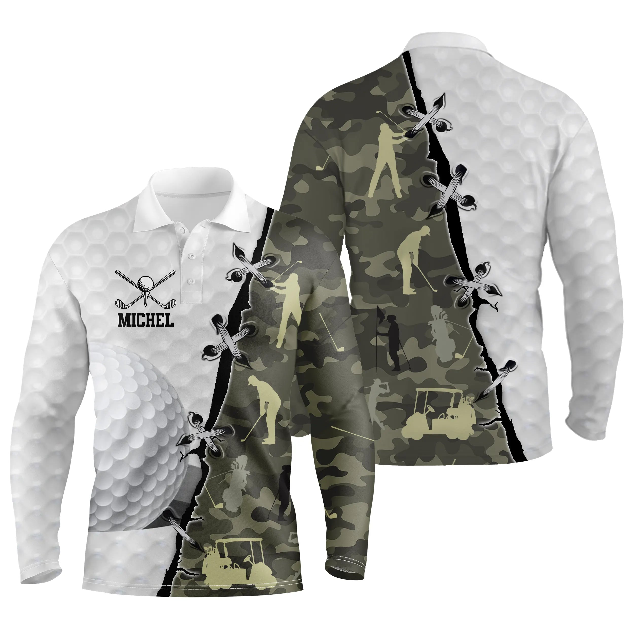 Golf Long Sleeve Polo, Personalized Golf Gift, Golfer, Golfer, Camouflage Patterns - CTS17052217