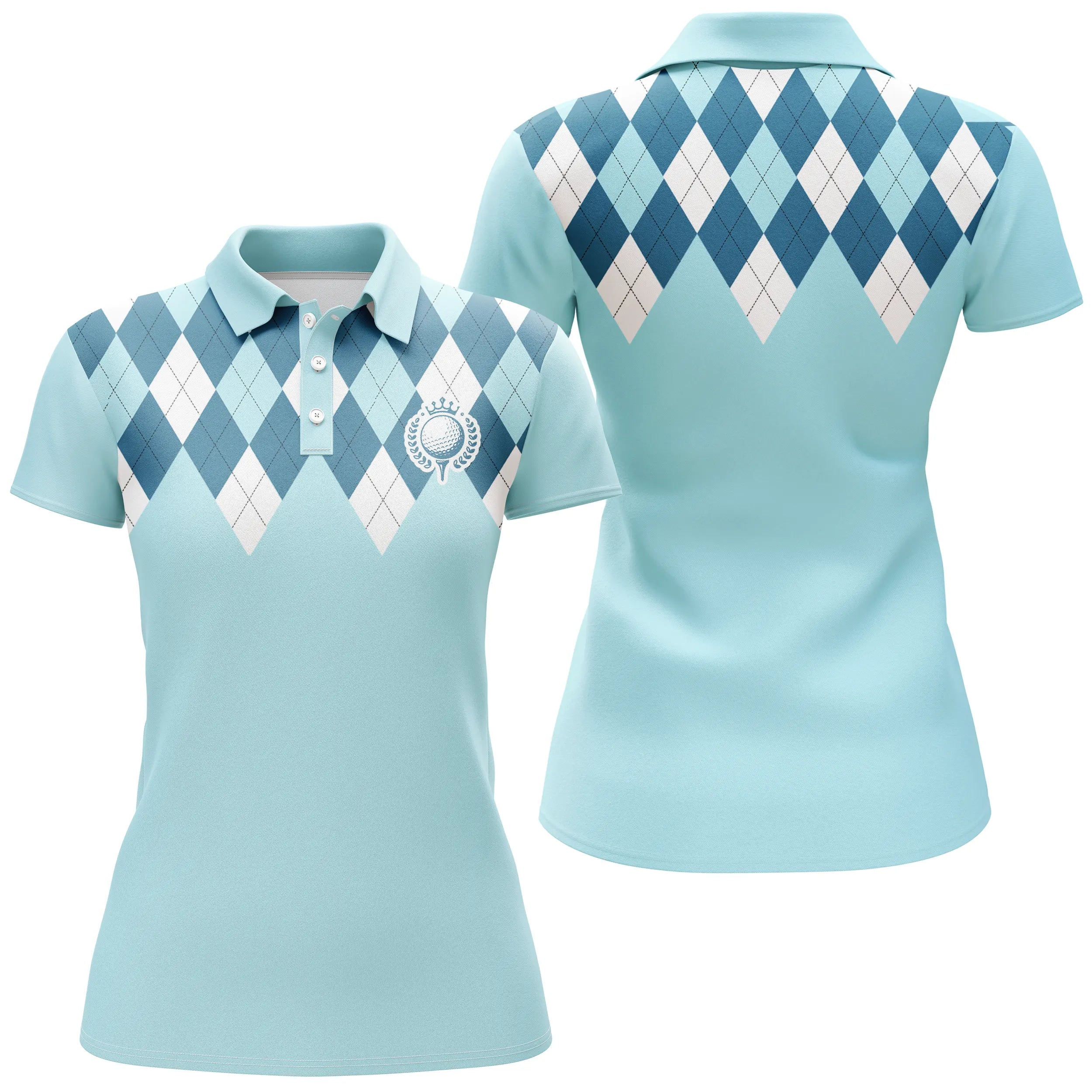 Golf Polo Shirt for Men and Women, Golf Player, Checkered Print in Light Blue