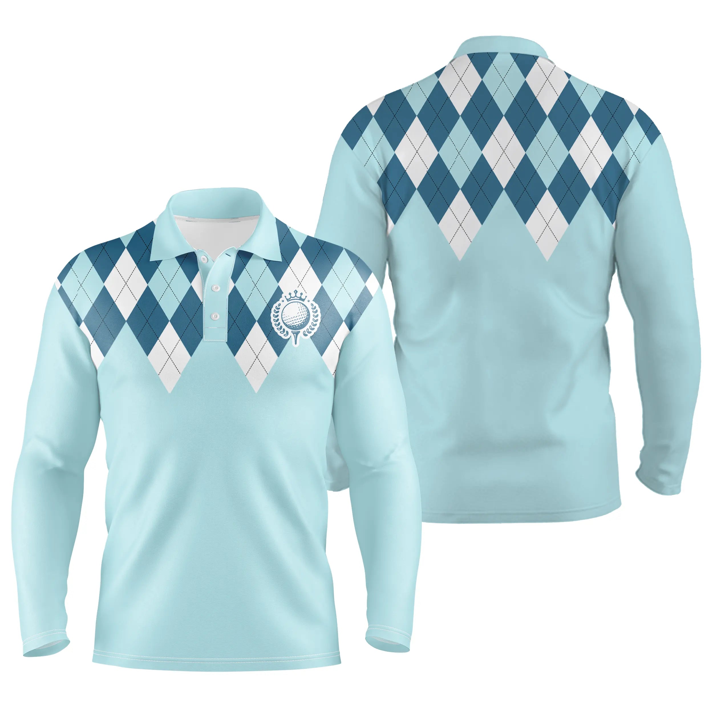 Golf Polo Shirt for Men and Women, Golf Player, Checkered Print in Light Blue