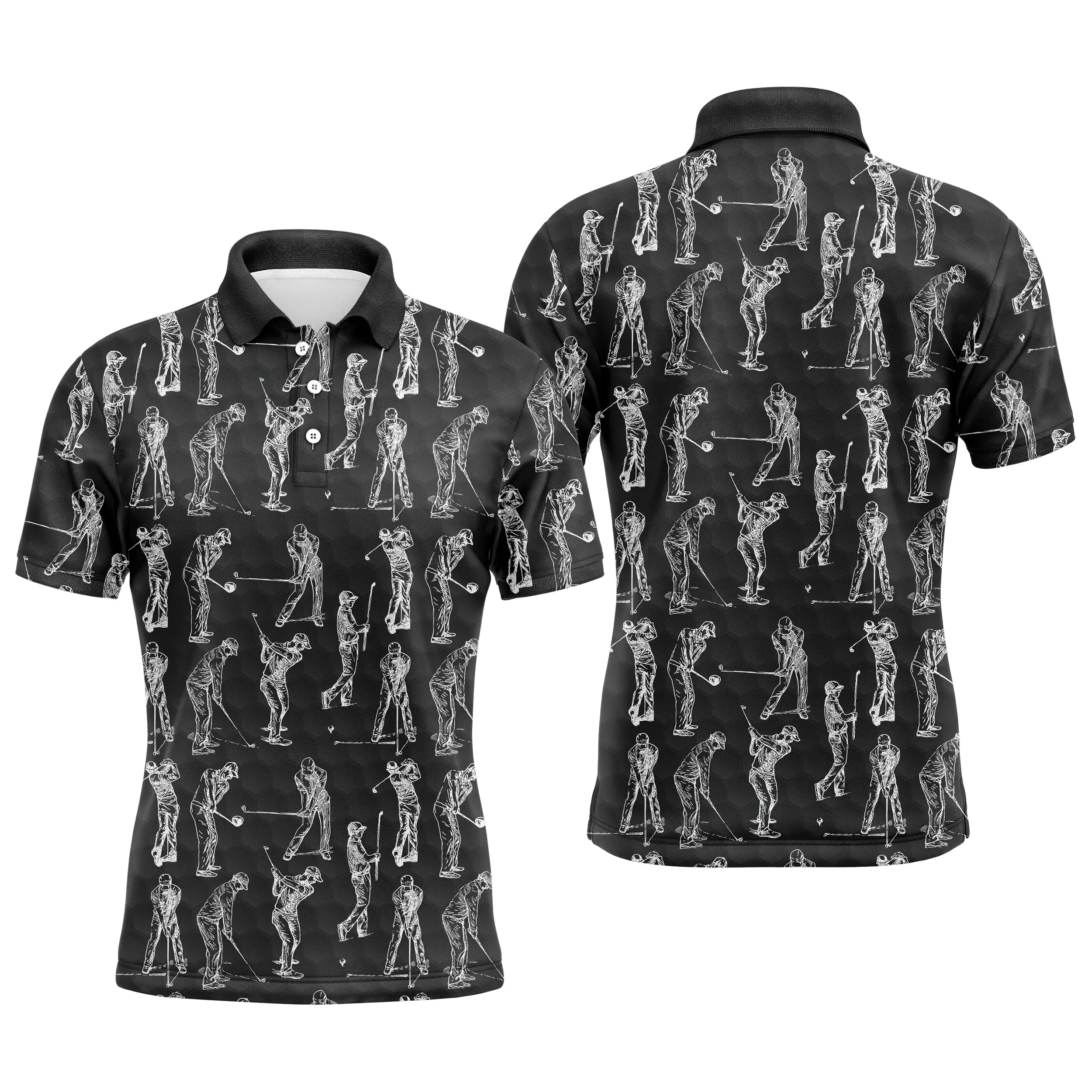 Golf Polo Shirt - Unique Gift for Golf Fans, Men's and Women's Sports Polo, Golfer, Black and White