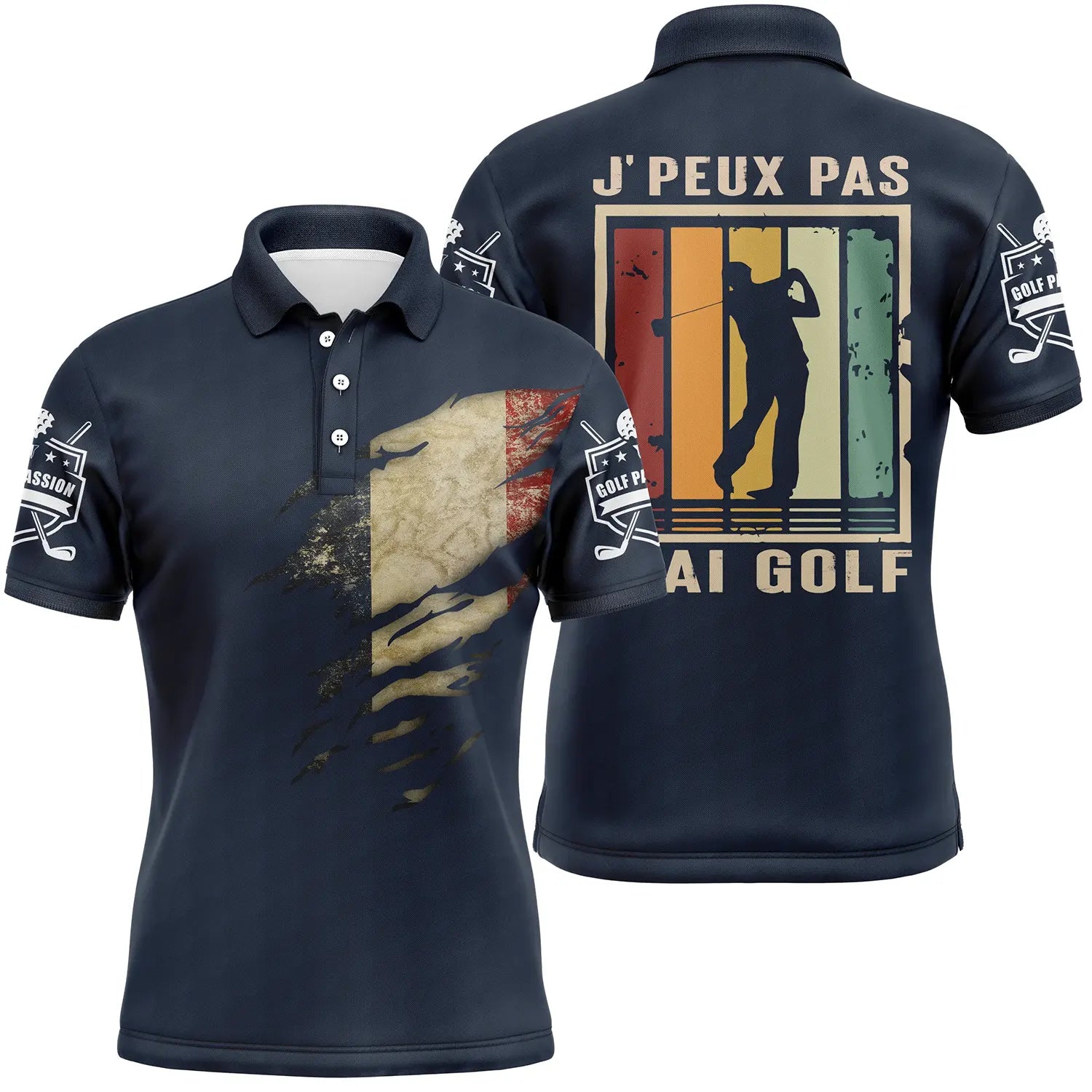 Golf Polo Shirt, Unique Golf Gift, Golf Enthusiast, French Flag, Can't Golf - CT06022320