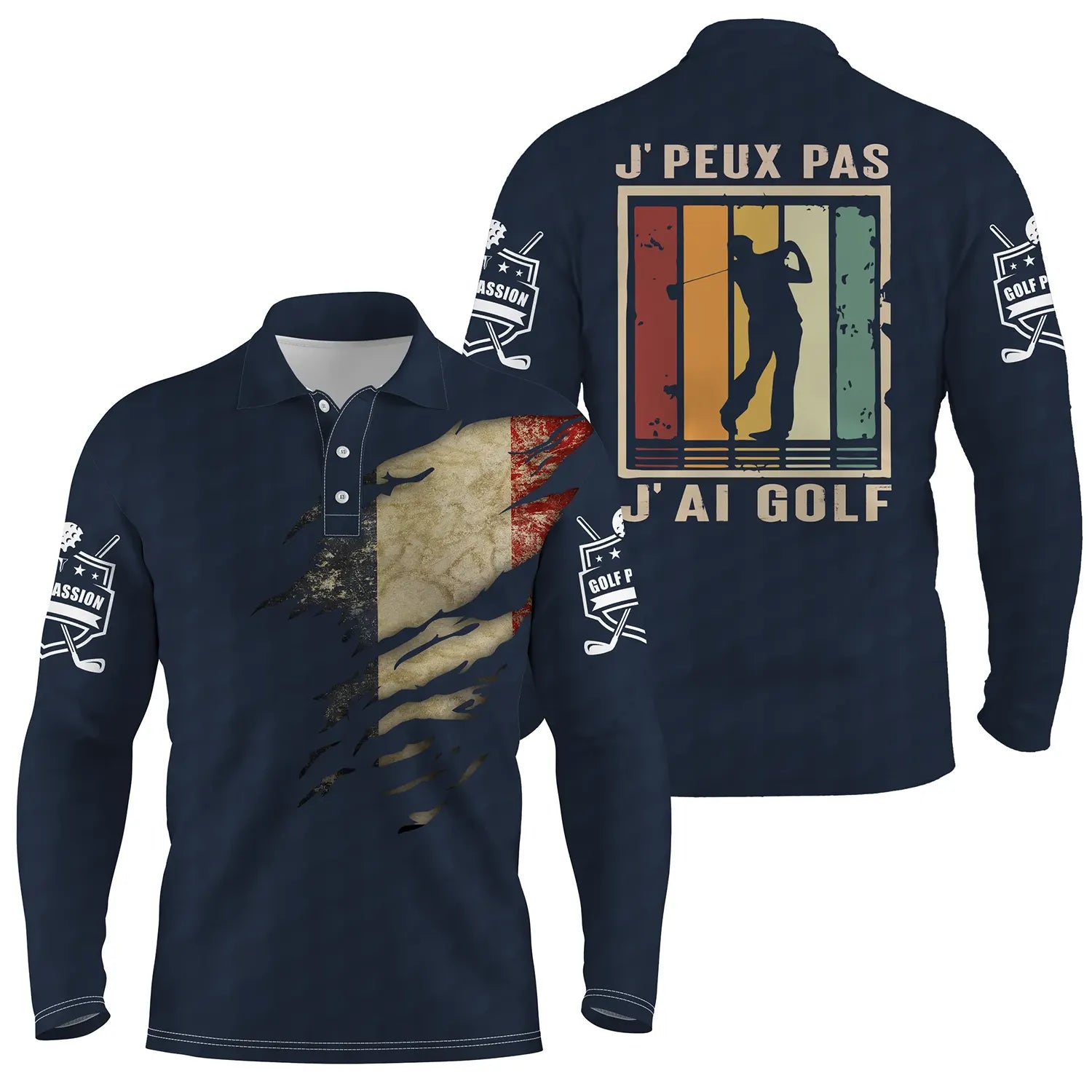 Golf Polo Shirt, Unique Golf Gift, Golf Enthusiast, French Flag, Can't Golf - CT06022320