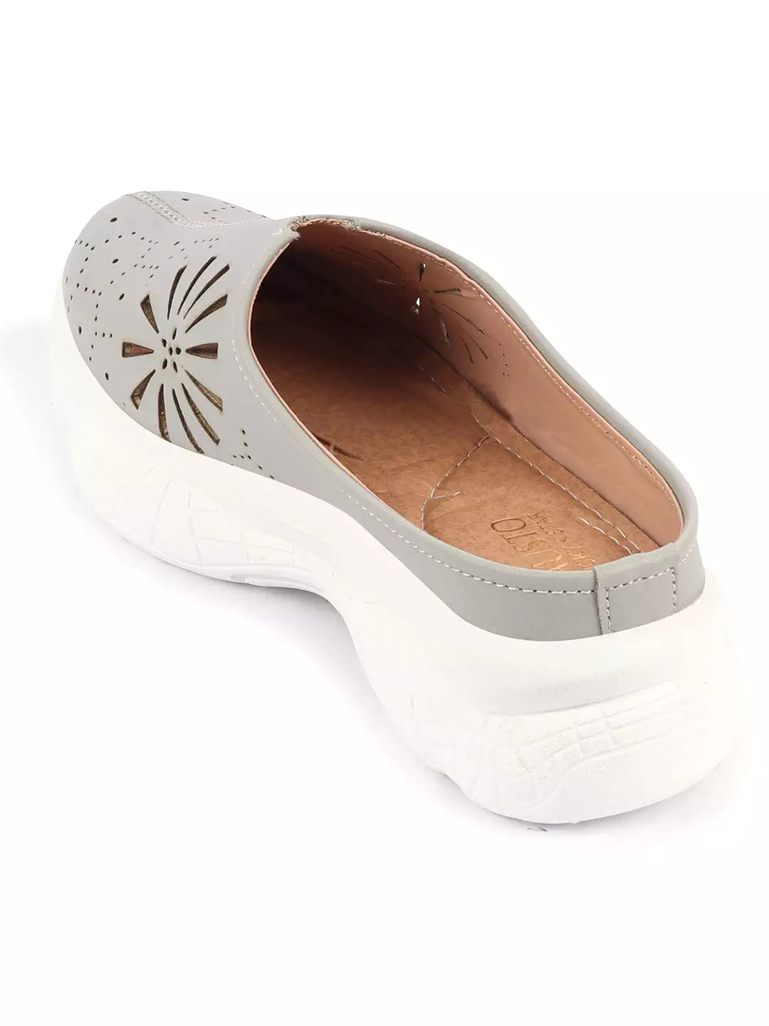 Grey Laser Cut Mules Shoes for Women - Breathable and Slip On