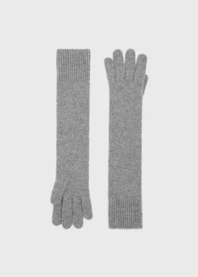 Grey Mélange Long Knit Gloves