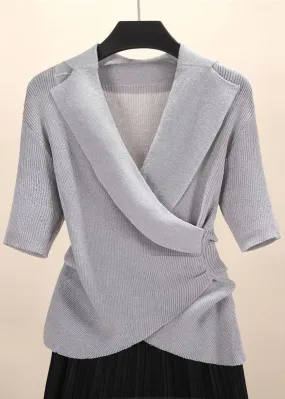 Grey Solid Knit Top- AS1035