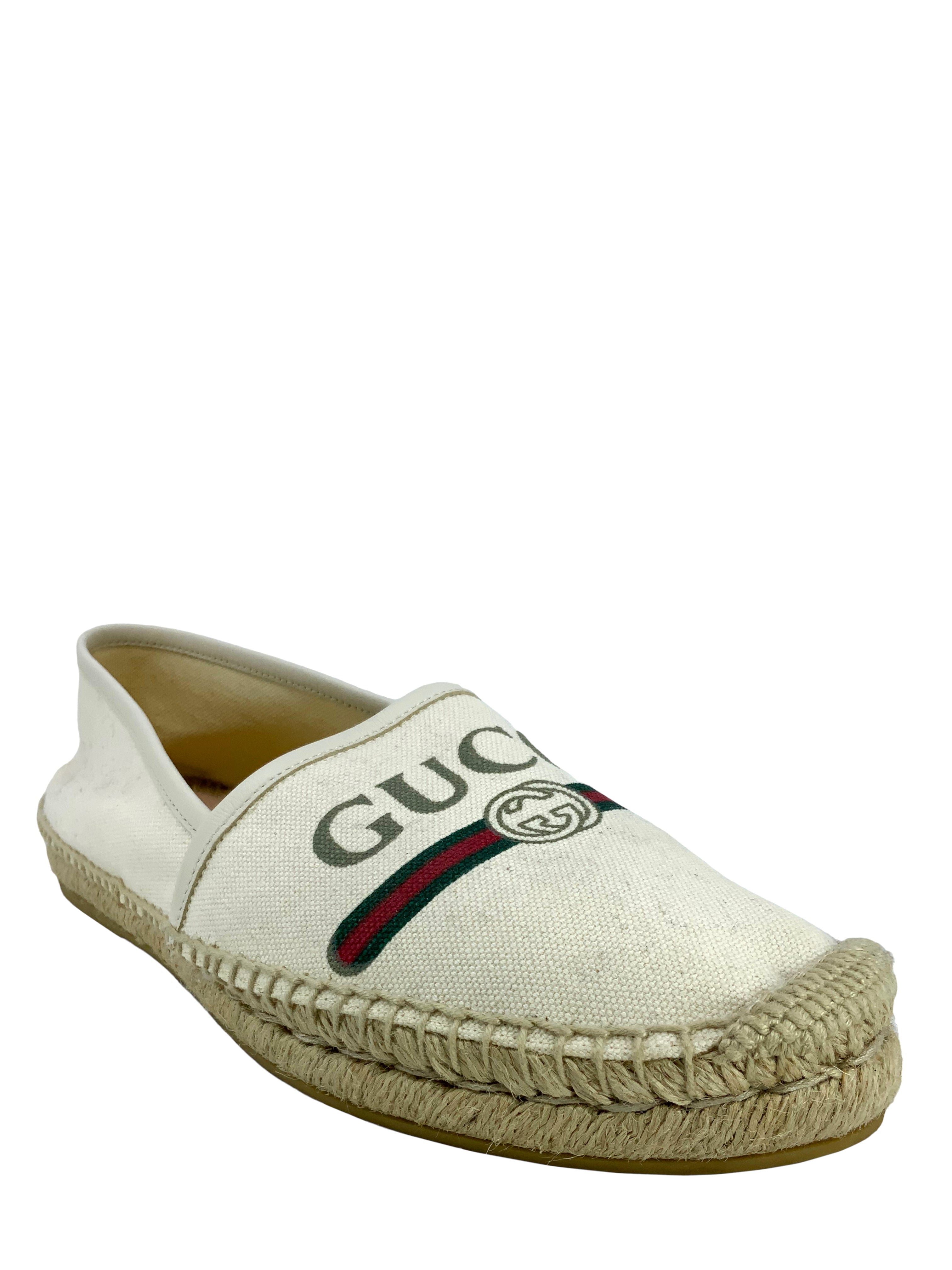 GUCCI Canvas Espadrille Flats Size 10 - Printed Logo