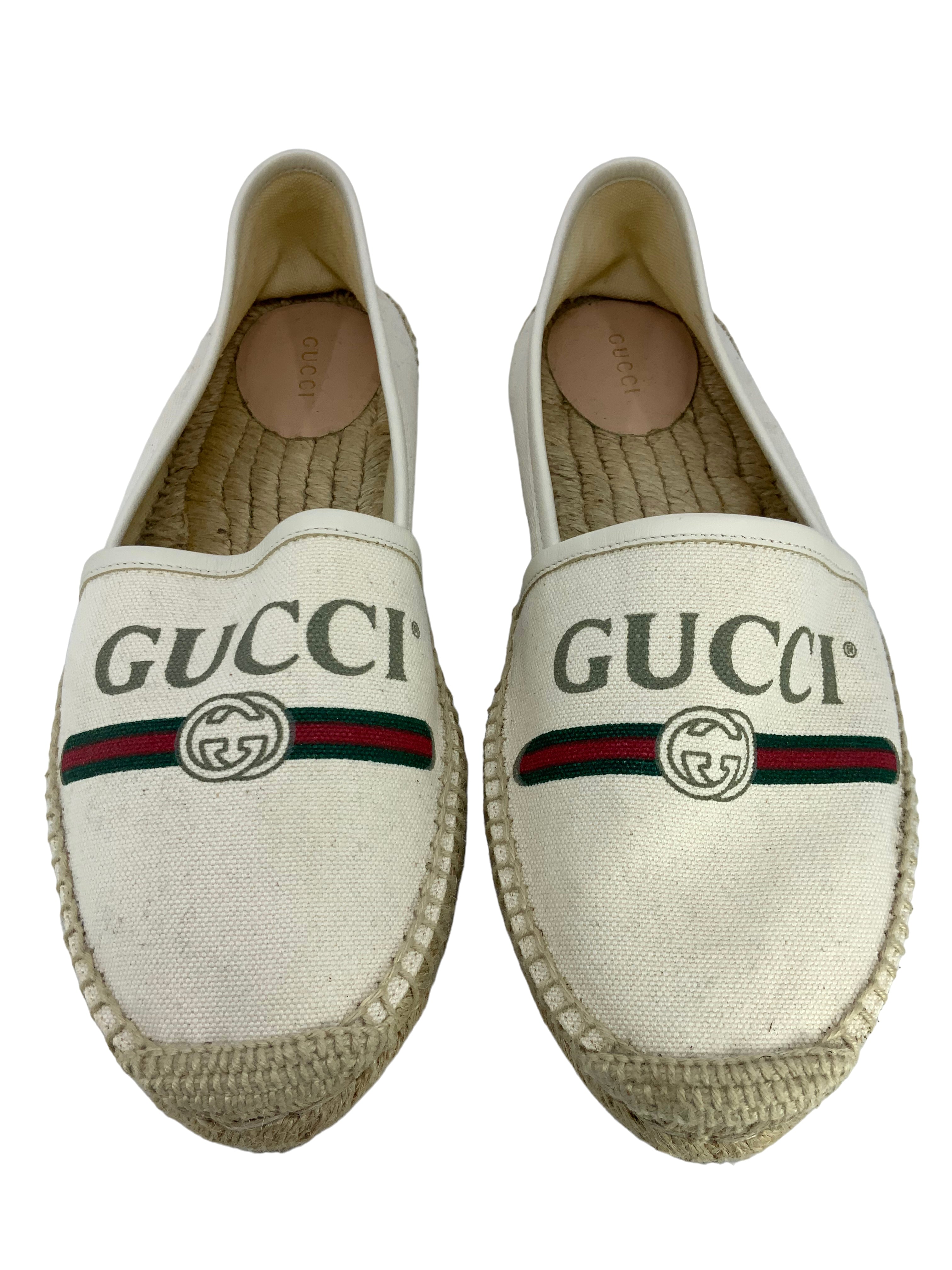 GUCCI Canvas Espadrille Flats Size 10 - Printed Logo