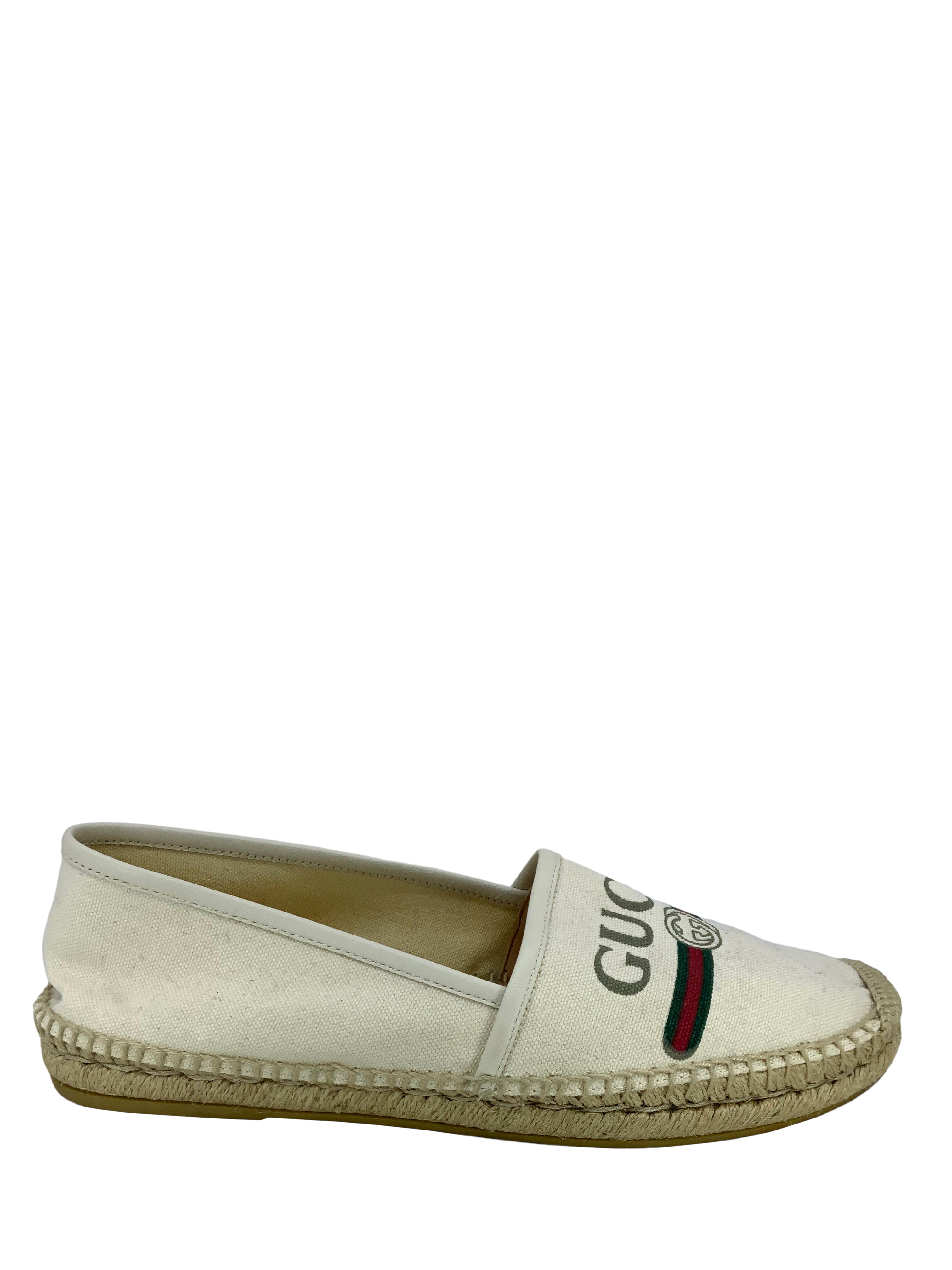 GUCCI Canvas Espadrille Flats Size 10 - Printed Logo