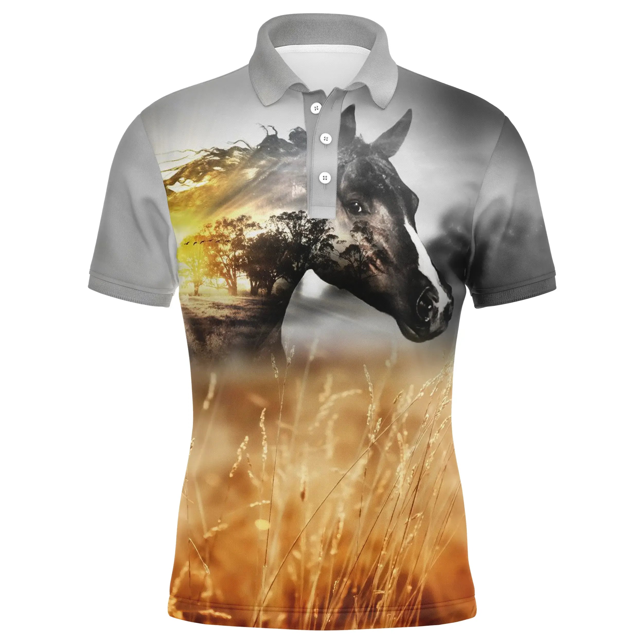 Horse Polo Shirt for Men and Women, Original Gift for Horse Lovers, Horse in Wheat Fields - CT24082223