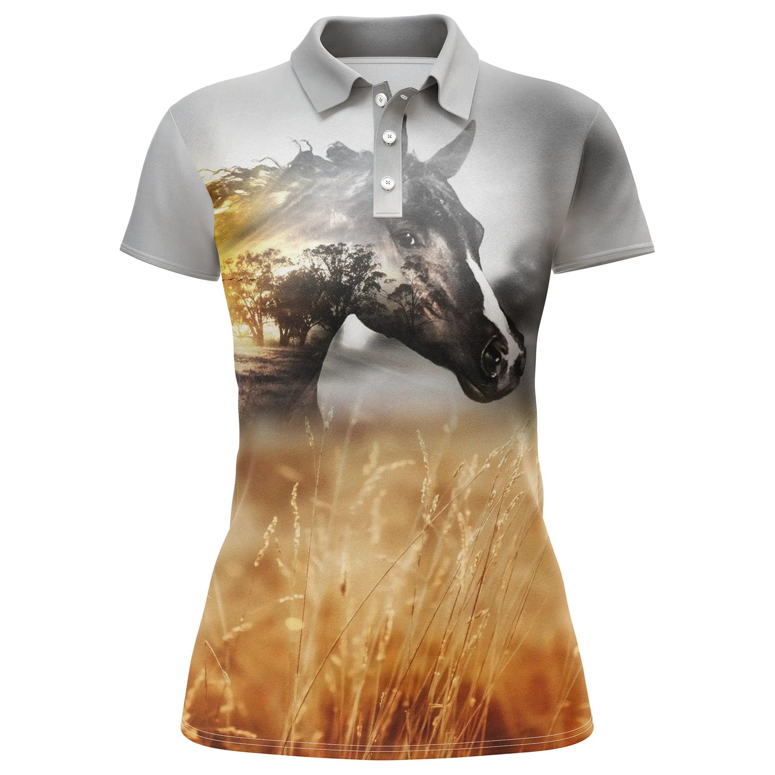 Horse Polo Shirt for Men and Women, Original Gift for Horse Lovers, Horse in Wheat Fields - CT24082223