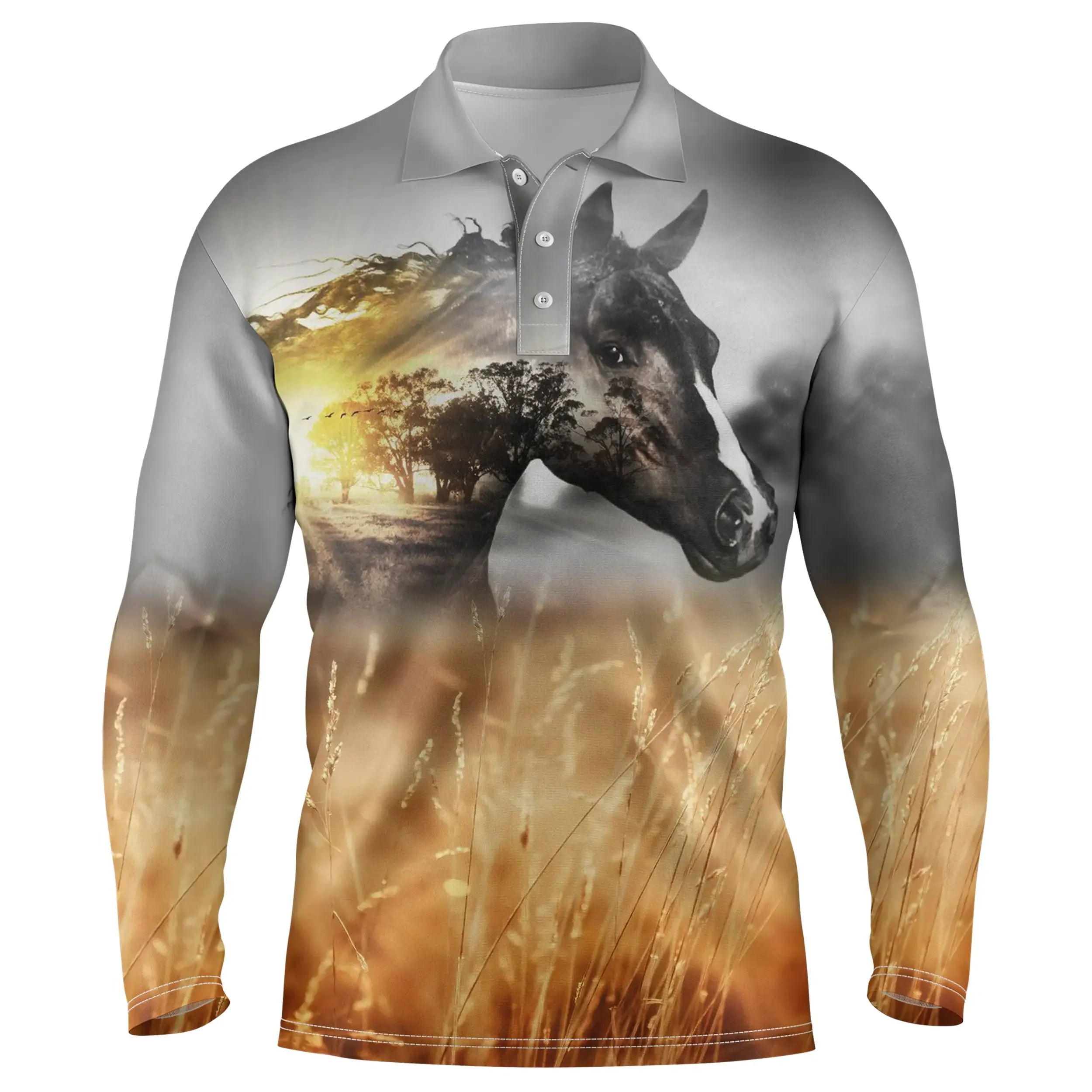 Horse Polo Shirt for Men and Women, Original Gift for Horse Lovers, Horse in Wheat Fields - CT24082223