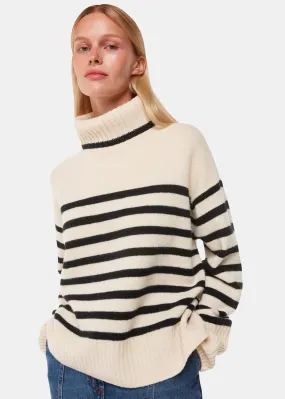 Ivory Stripe Wool Roll Neck