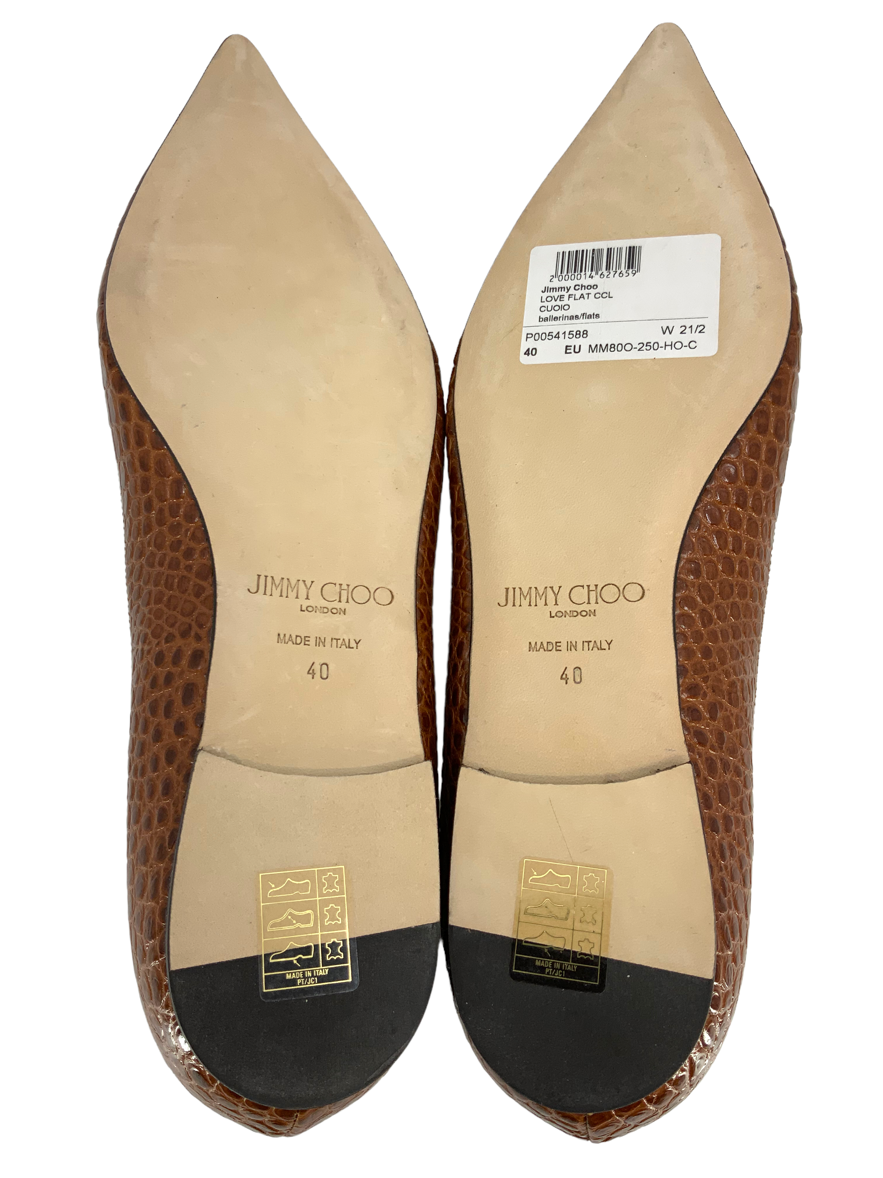 Jimmy Choo Crocodile Print Love Flats - Size 10