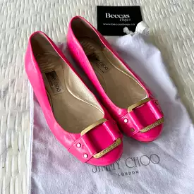 Jimmy Choo - Neon Pink Morse Leather Flats with Rubber Sole