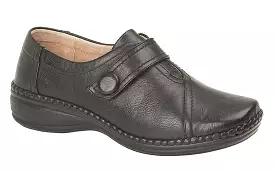 L436A Wide Black Strap Shoe with Tit Hook & Loop