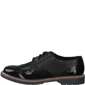 Ladies Black Lace Up Brogues - S Oliver Flat Pumps - Casual Work Smart Shoes - Womens Size