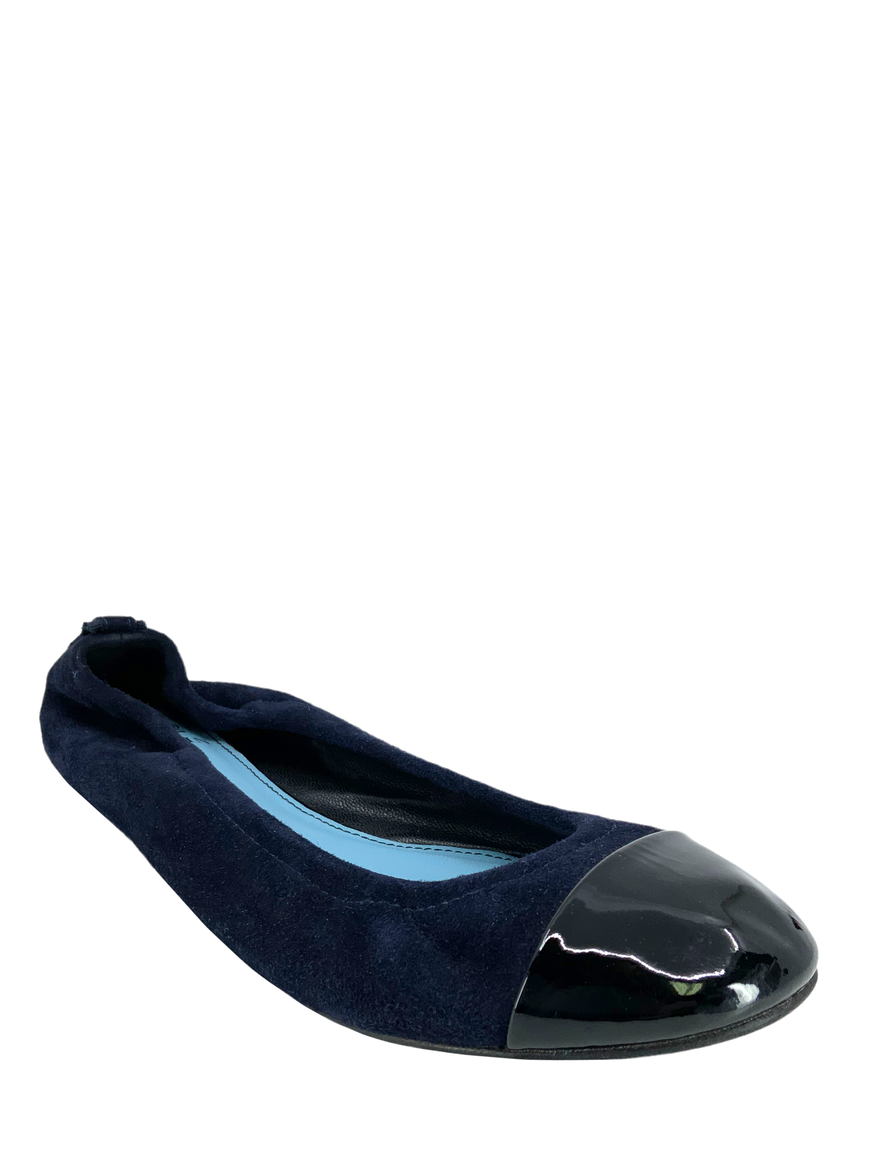 Lanvin Patent Suede Leather Cap-Toe Ballet Flats Size 7.5