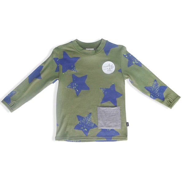 Little Flock of Horrors Lincoln Thumbhole Top, Sage Stars