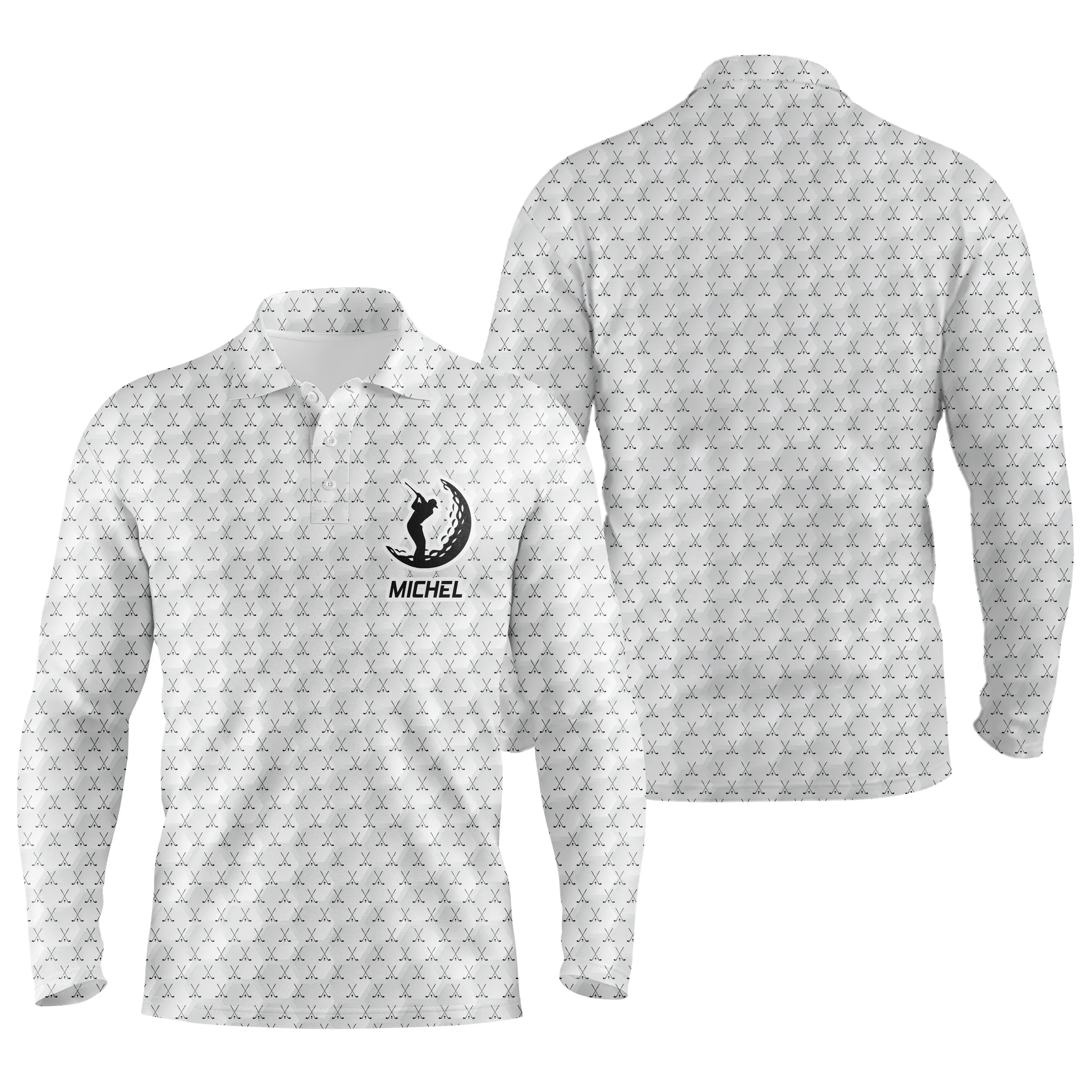 Long Sleeve Golf Polo, Personalized Golfer Gift, Golf Club Pattern - CTS17052224