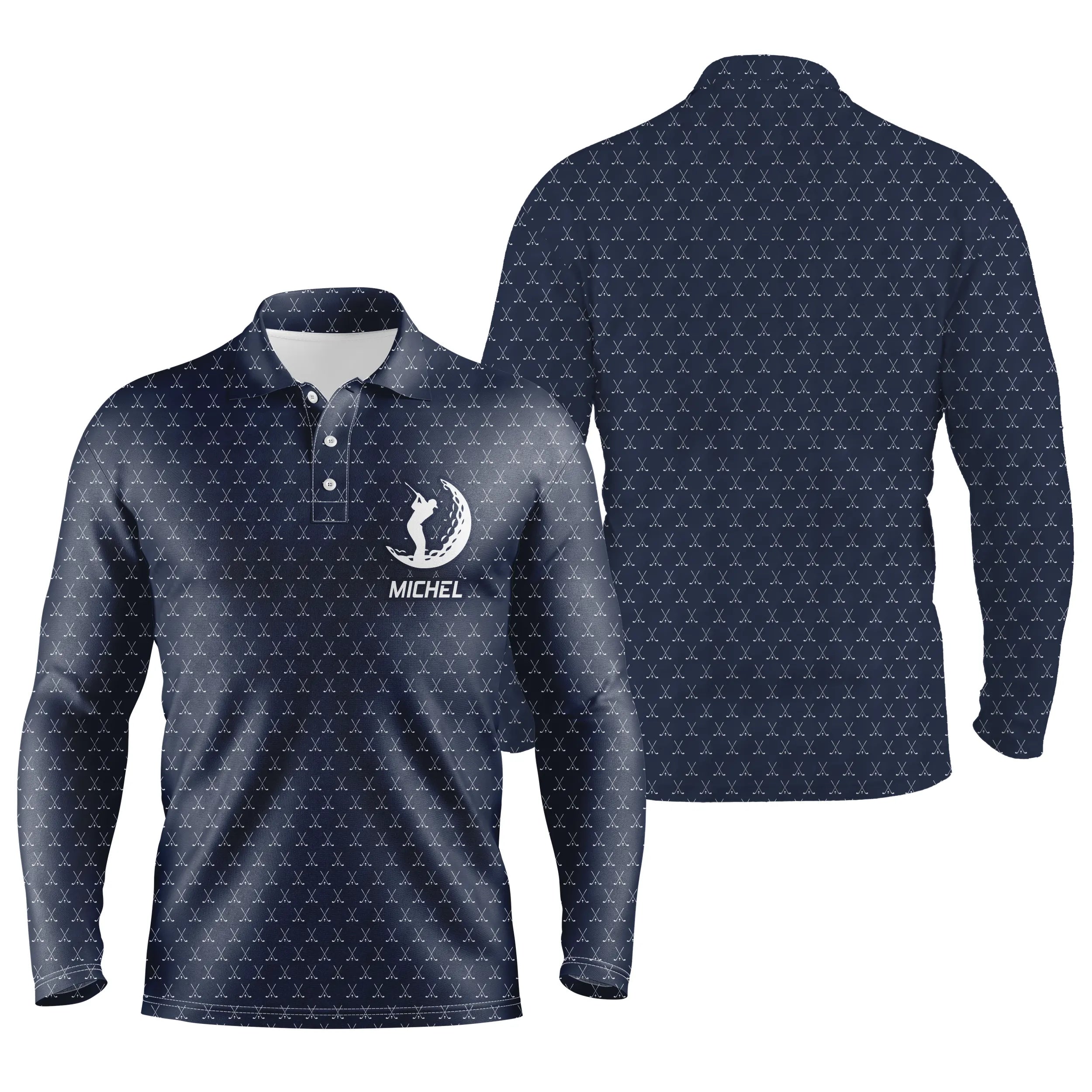 Long Sleeve Golf Polo, Personalized Golfer Gift, Golf Club Pattern - CTS17052224