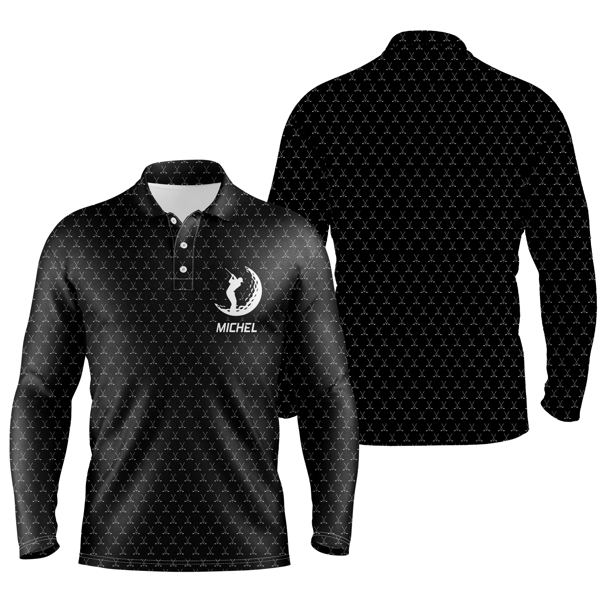 Long Sleeve Golf Polo, Personalized Golfer Gift, Golf Club Pattern - CTS17052224