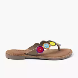 Luna Leren Dames Slippers Beige Multi